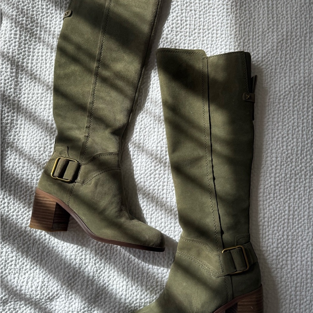 Army Green Knee-High Suede Boots - Franco Sarto